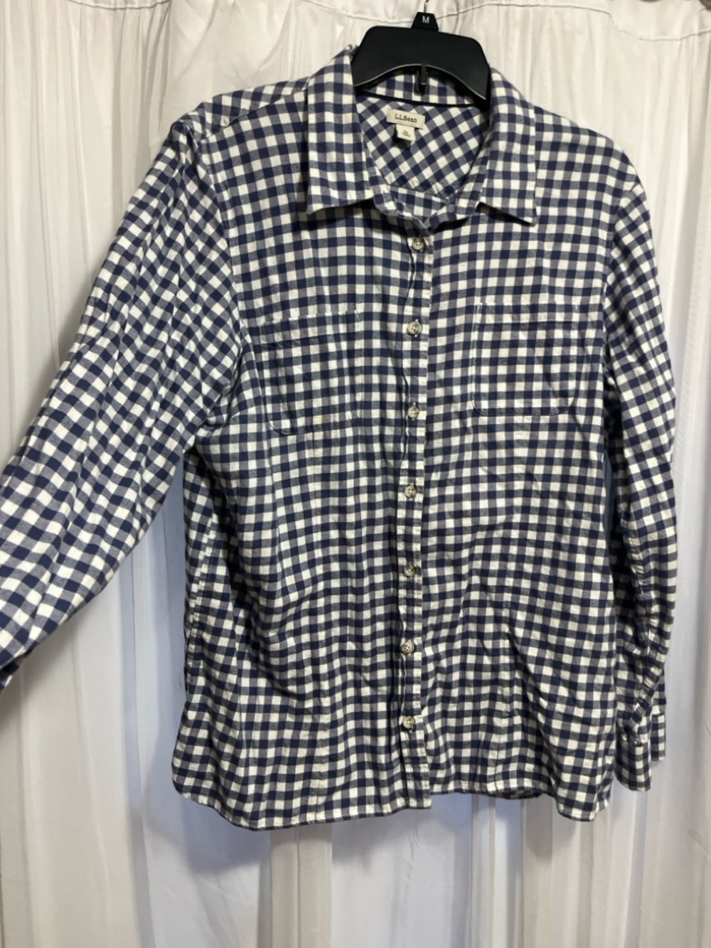 L.L. Bean Navy and White Gingham Button-Down Shirt comfy soft cotton womens XL